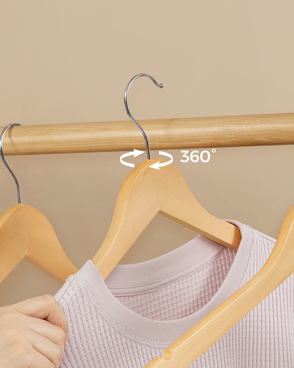Wooden Hangers – Maple Wood – Natural – 360 Degree Rotating with Skirt Notches and Trouser Bar