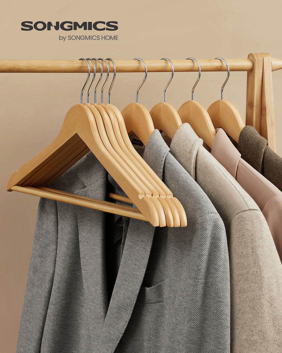 Wooden Coat Hangers – Maple Wood – Natural – 360 Degree Rotating with Skirt Notches and Trouser Bar