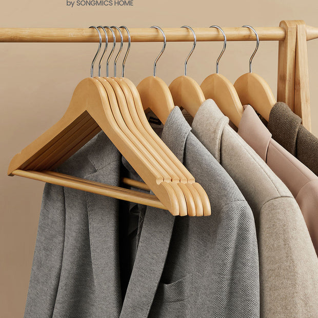 Wooden Coat Hangers – Maple Wood – Natural – 360 Degree Rotating with Skirt Notches and Trouser Bar