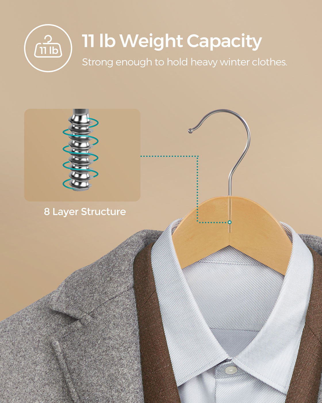 Wooden Coat Hangers – Maple Wood – Natural – 360 Degree Rotating with Skirt Notches and Trouser Bar