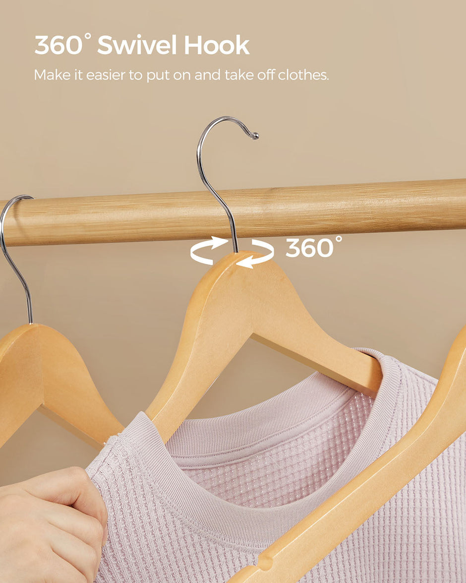 Wooden Coat Hangers – Maple Wood – Natural – 360 Degree Rotating with Skirt Notches and Trouser Bar