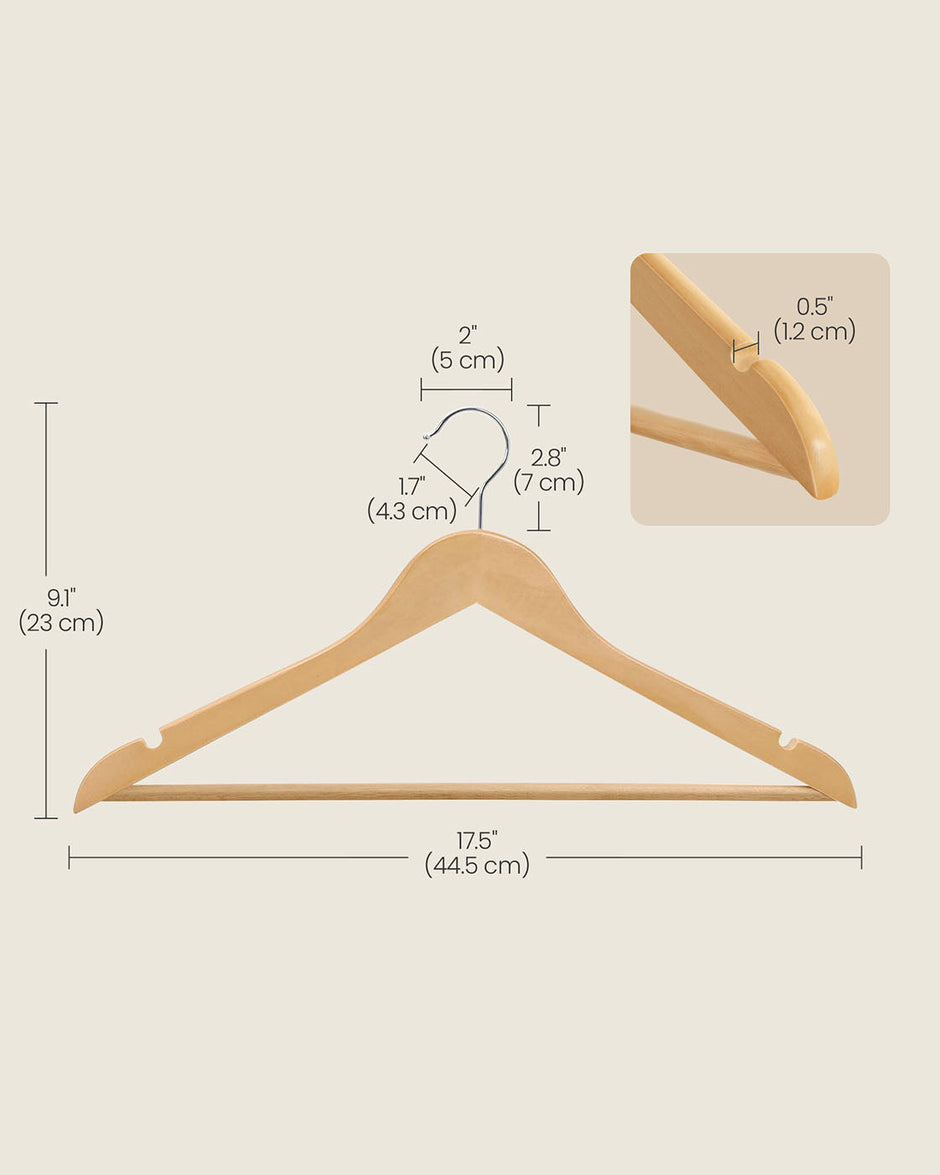 Wooden Coat Hangers – Maple Wood – Natural – 360 Degree Rotating with Skirt Notches and Trouser Bar
