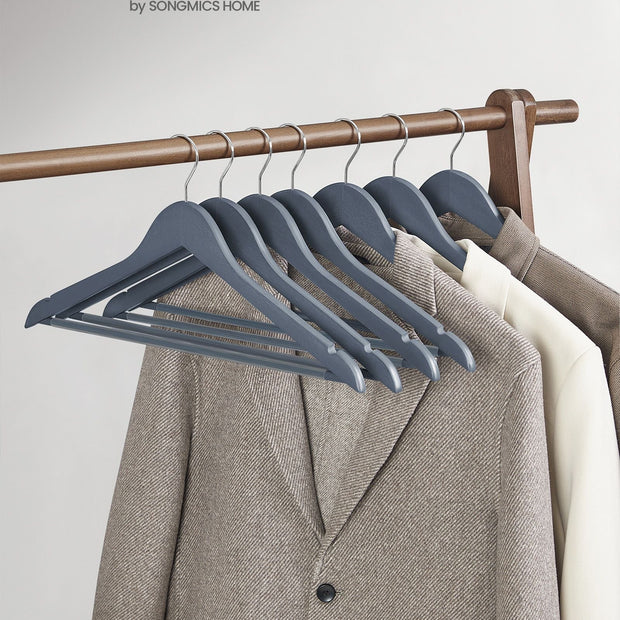 Wooden Hangers – Maple Wood – Lead Grey and Silver – Set of 20 with Shoulder Notches and Anti-Slip Trousers Bar, 360° Swivel Hook