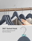 Wooden Hangers – Maple Wood – Lead Grey and Silver – Set of 20 with Shoulder Notches and Anti-Slip Trousers Bar, 360° Swivel Hook
