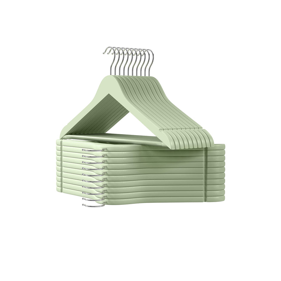 Wooden Hangers – Wood – White – Pack of 50 with Anti-Slip Sleeve and Metal Hook
