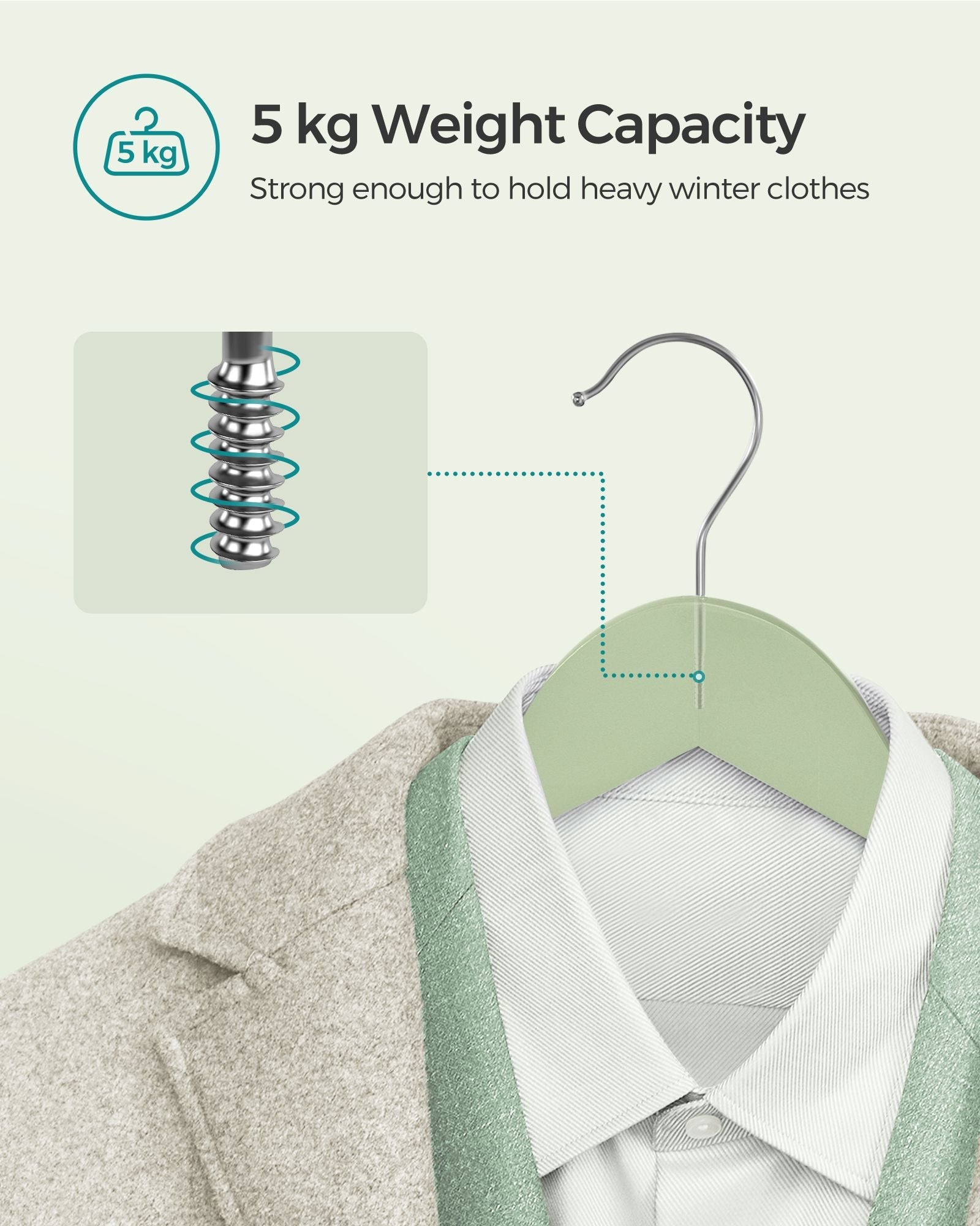 Wooden Coat Hangers – Maple Wood – Light Green and Silver – Set of 20 with Shoulder Notches and Anti-Slip Trouser Bar, 360° Swivel Hook