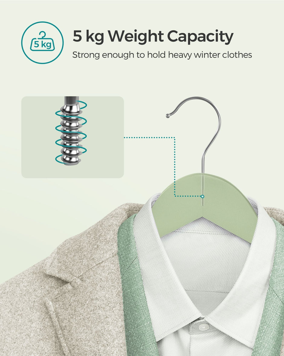 Wooden Coat Hangers – Maple Wood – Light Green and Silver – Set of 20 with Shoulder Notches and Anti-Slip Trouser Bar, 360° Swivel Hook
