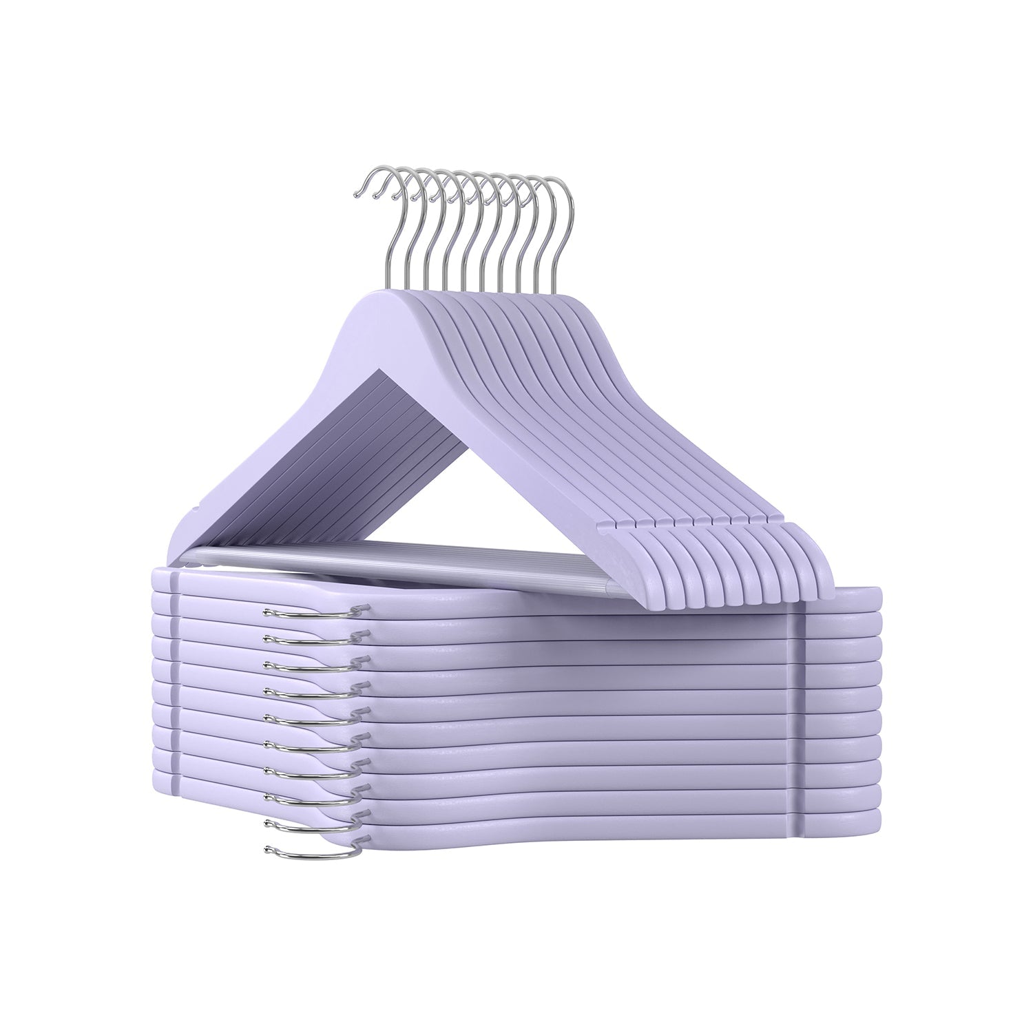 Wooden Coat Hangers – Maple Wood – Light Purple and Silver – 360° Swivel Hook with Shoulder Notches and Anti-Slip Trousers Bar, Set of 20