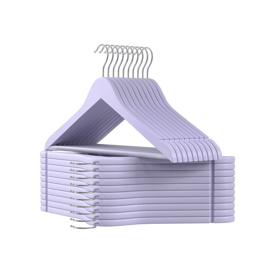 Wooden Coat Hangers – Maple Wood – Light Purple and Silver – 360° Swivel Hook with Shoulder Notches and Anti-Slip Trousers Bar, Set of 20