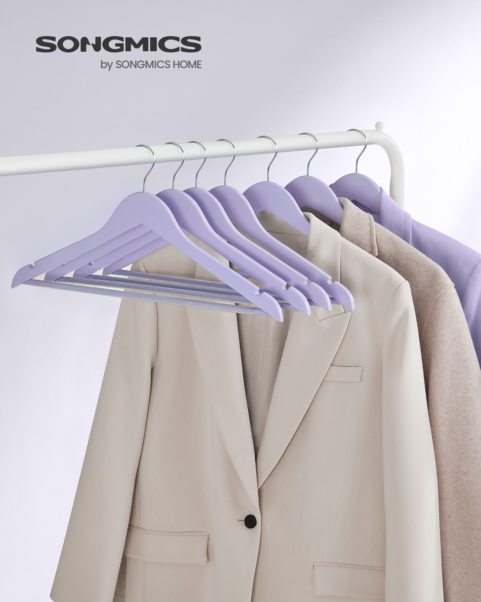Wooden Coat Hangers – Maple Wood – Light Purple and Silver – 360° Swivel Hook with Shoulder Notches and Anti-Slip Trousers Bar, Set of 20