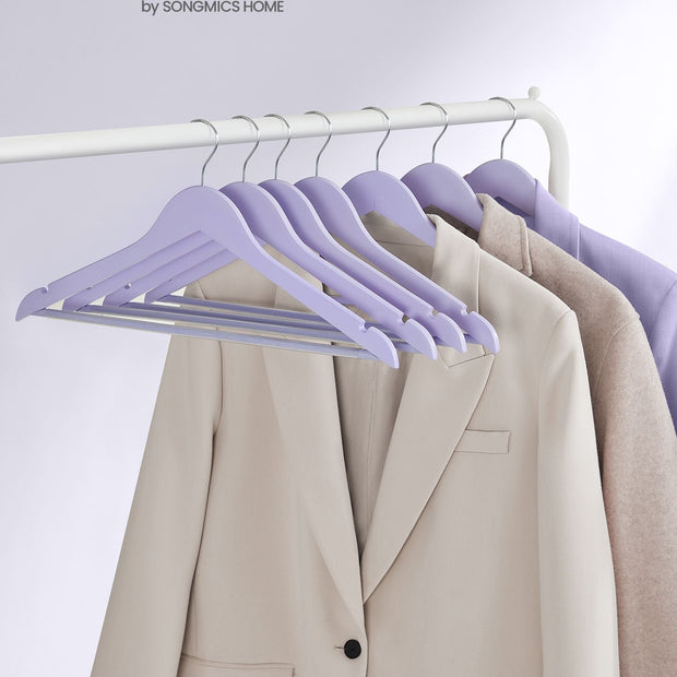 Wooden Coat Hangers – Maple Wood – Light Purple and Silver – 360° Swivel Hook with Shoulder Notches and Anti-Slip Trousers Bar, Set of 20