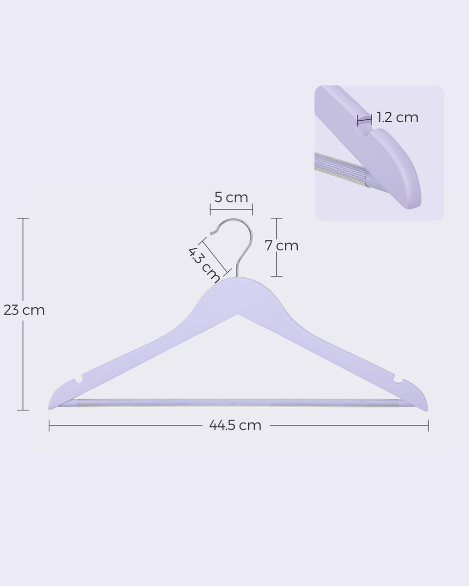 Wooden Coat Hangers – Maple Wood – Light Purple and Silver – 360° Swivel Hook with Shoulder Notches and Anti-Slip Trousers Bar, Set of 20
