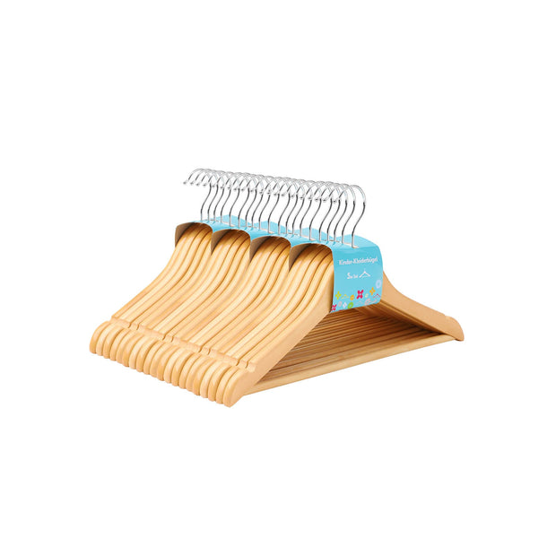 Wooden Coat Hangers – Maple Wood – Natural – Set of 20 with Trouser Bar for Children