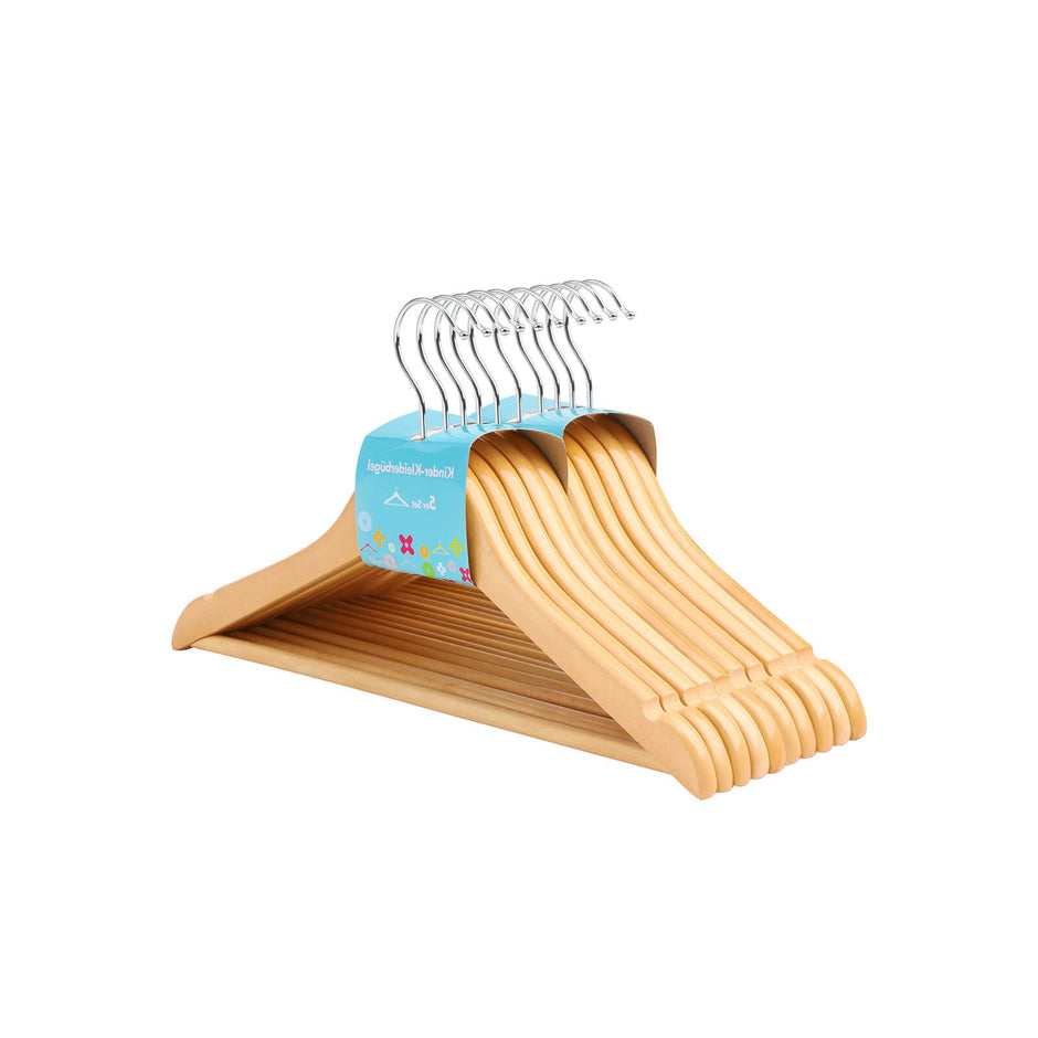 Wooden Coat Hangers – Maple Wood – Natural – Set of 20 with Trouser Bar for Children