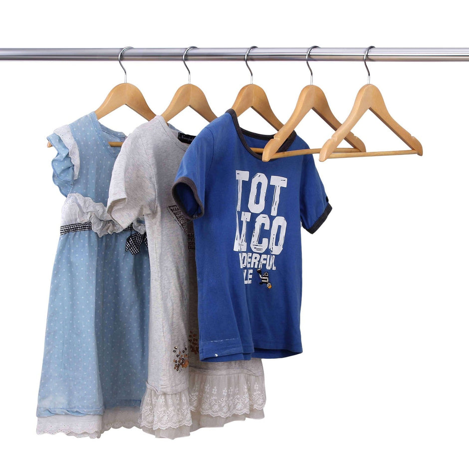 Wooden Coat Hangers – Maple Wood – Natural – Set of 20 with Trouser Bar for Children