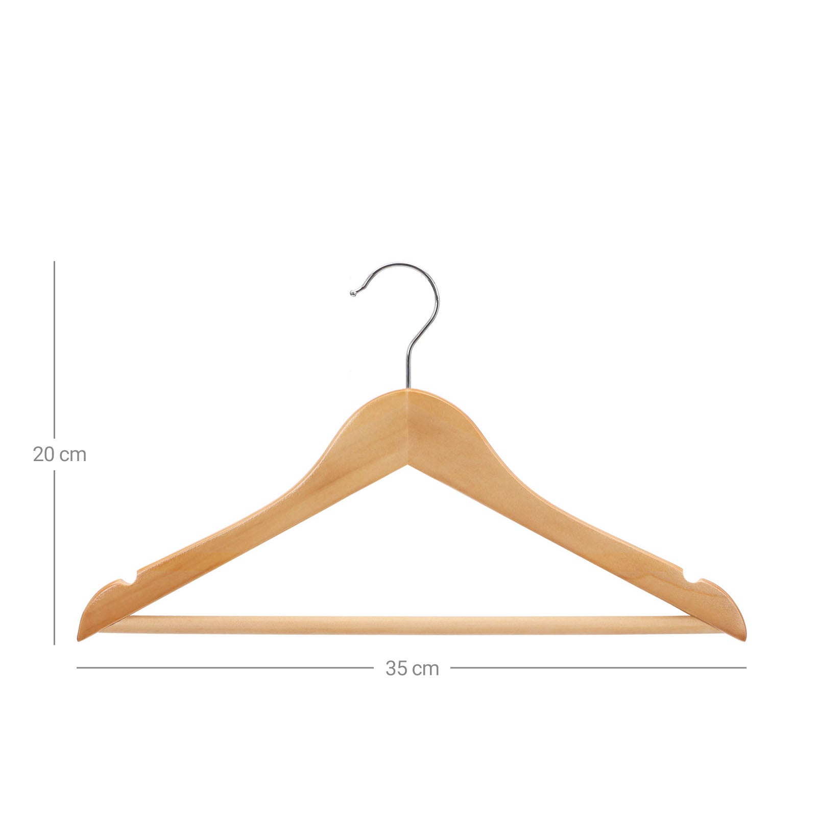 Wooden Coat Hangers – Maple Wood – Natural – Set of 20 with Trouser Bar for Children