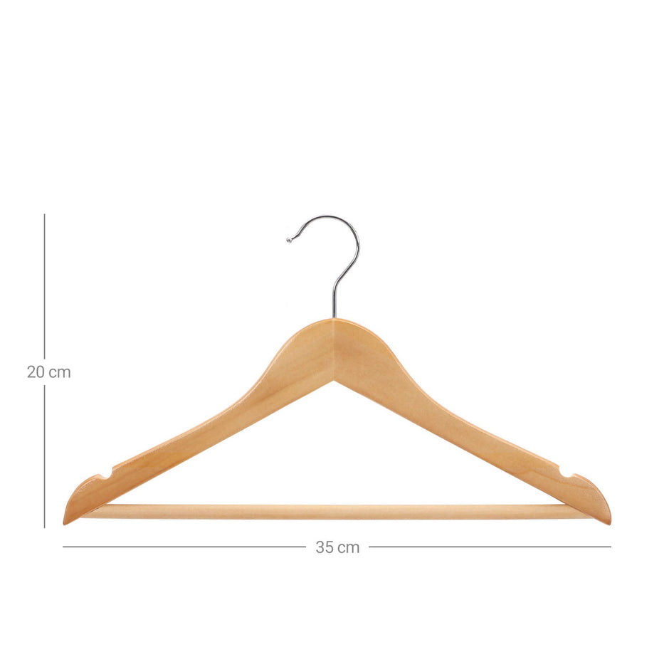 Wooden Coat Hangers – Maple Wood – Natural – Set of 20 with Trouser Bar for Children