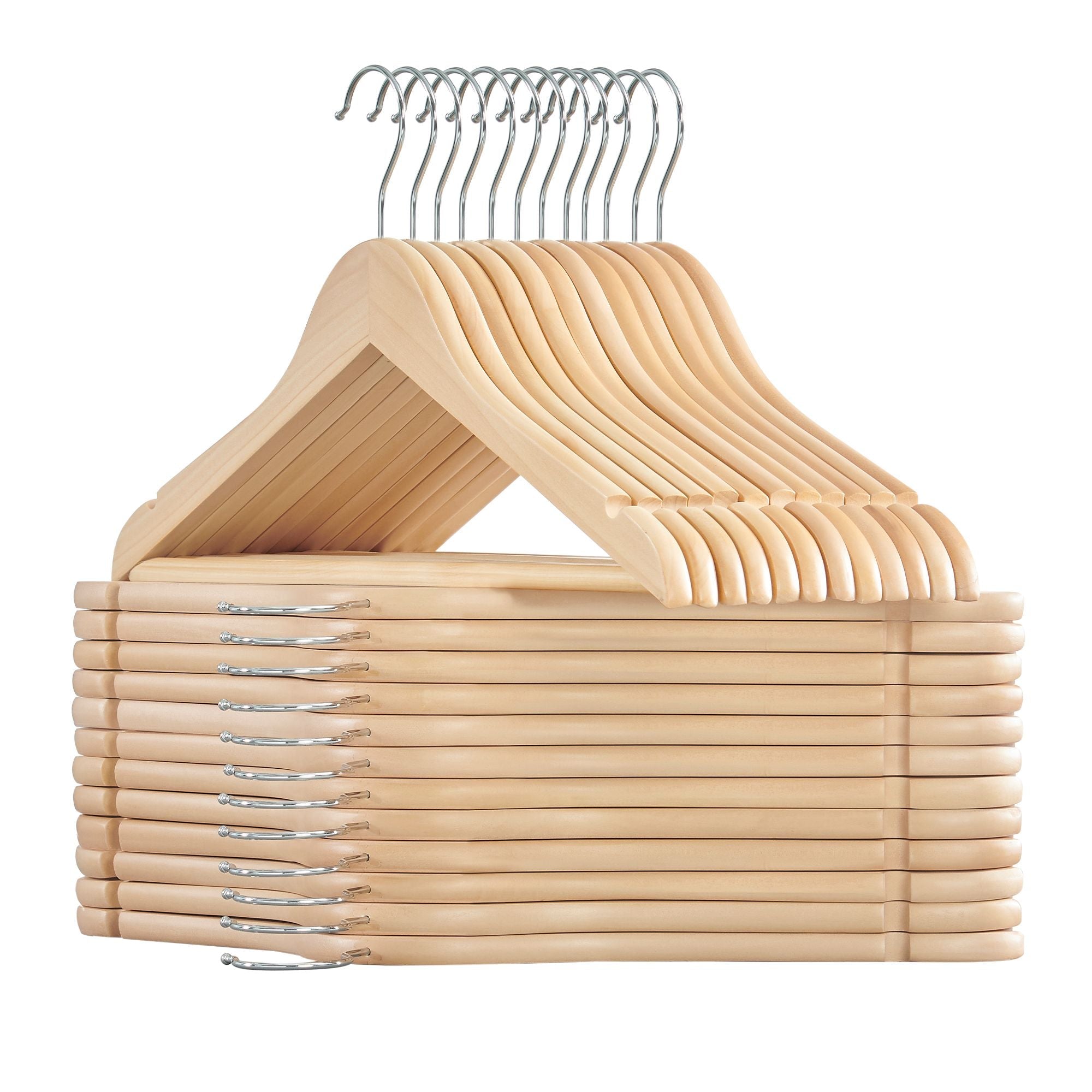 Wooden Hangers – Natural Wood – Brown – Non-Slip with Pants Bar and 360° Swivel Hooks