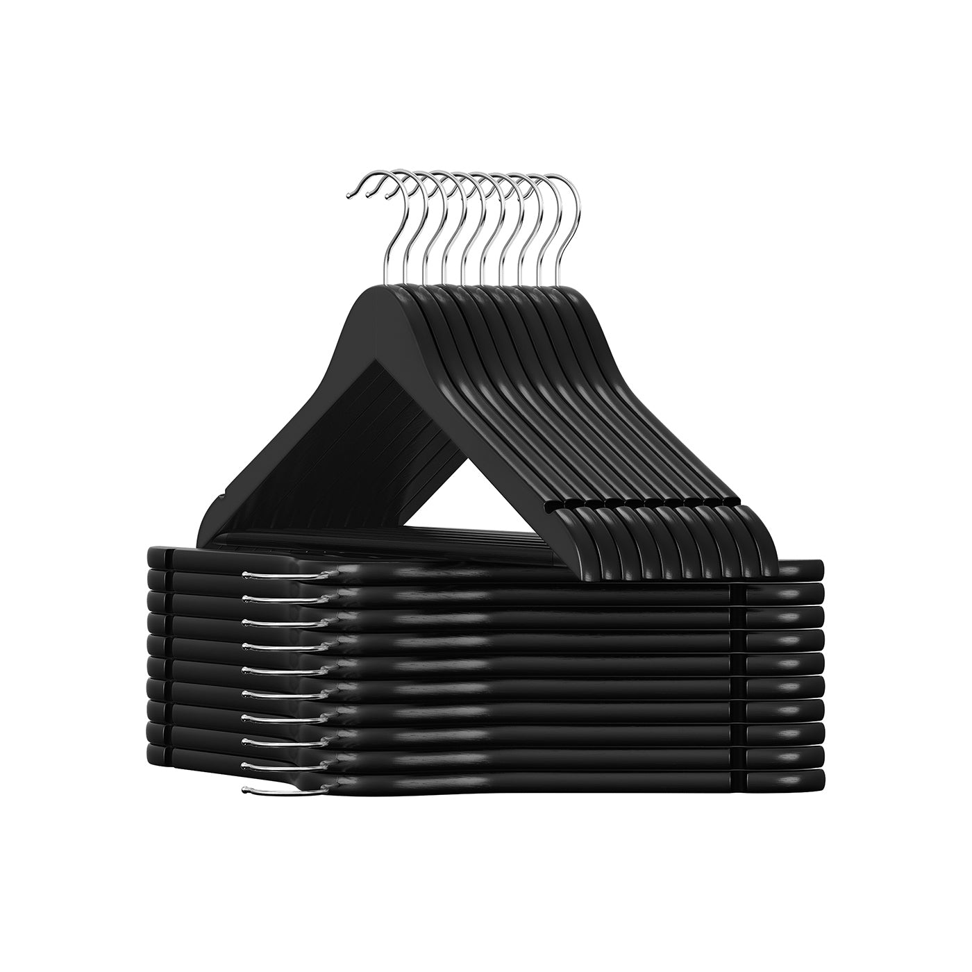 Solid Wood Hangers – Maple – Dark Walnut – 20-Pack with Shoulder Notches and Trousers Bar