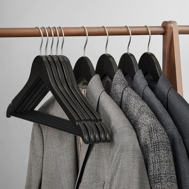 Solid Wood Hangers – Maple – Dark Walnut – 20-Pack with Shoulder Notches and Trousers Bar