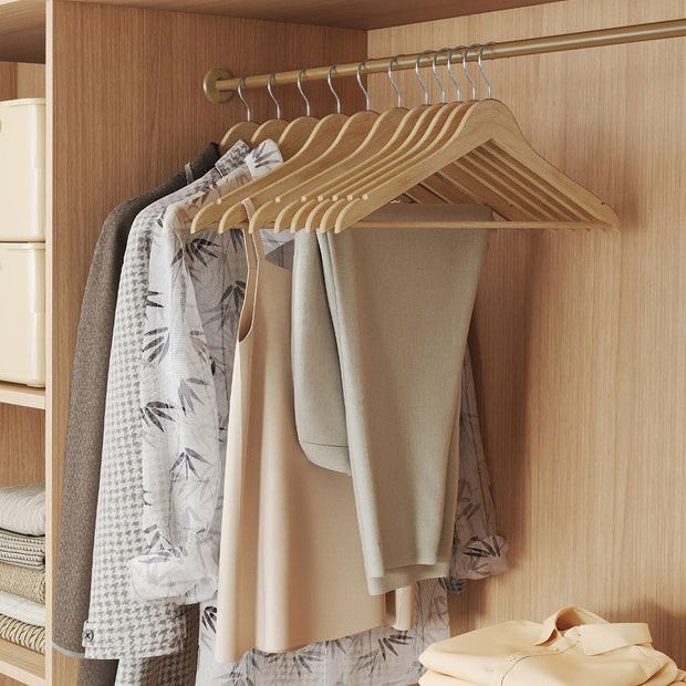 Wooden Hangers – Solid Birch – Natural Beige – Pack of 30 with Pants Bar and 360° Swivel Hooks