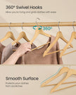 Wooden Hangers – Solid Birch – Natural Beige – Pack of 30 with Pants Bar and 360° Swivel Hooks