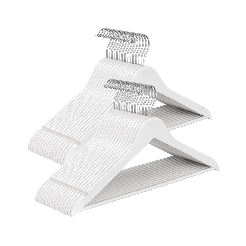 Wooden Hangers – Solid Birch – Cloud White – Pack of 30 with 360° Swivel Hooks and Pants Bar