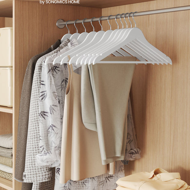 Wooden Hangers – Solid Birch – Cloud White – Pack of 30 with 360° Swivel Hooks and Pants Bar