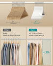 Wooden Hangers – Solid Birch – Cloud White – Pack of 30 with 360° Swivel Hooks and Pants Bar