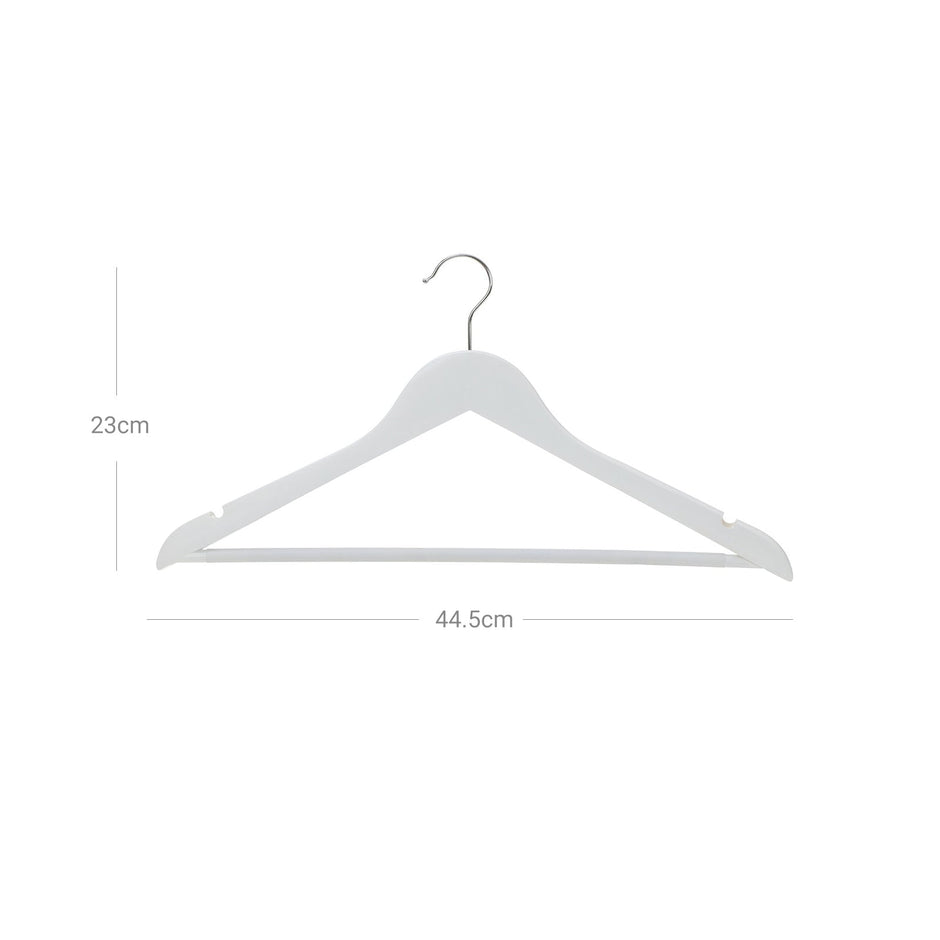 Wood Coat Hangers – Solid Wood – White – Non-Slip Trousers Bar with Shoulder Notches and 360 Degree Swivel Hook – Pack of 30