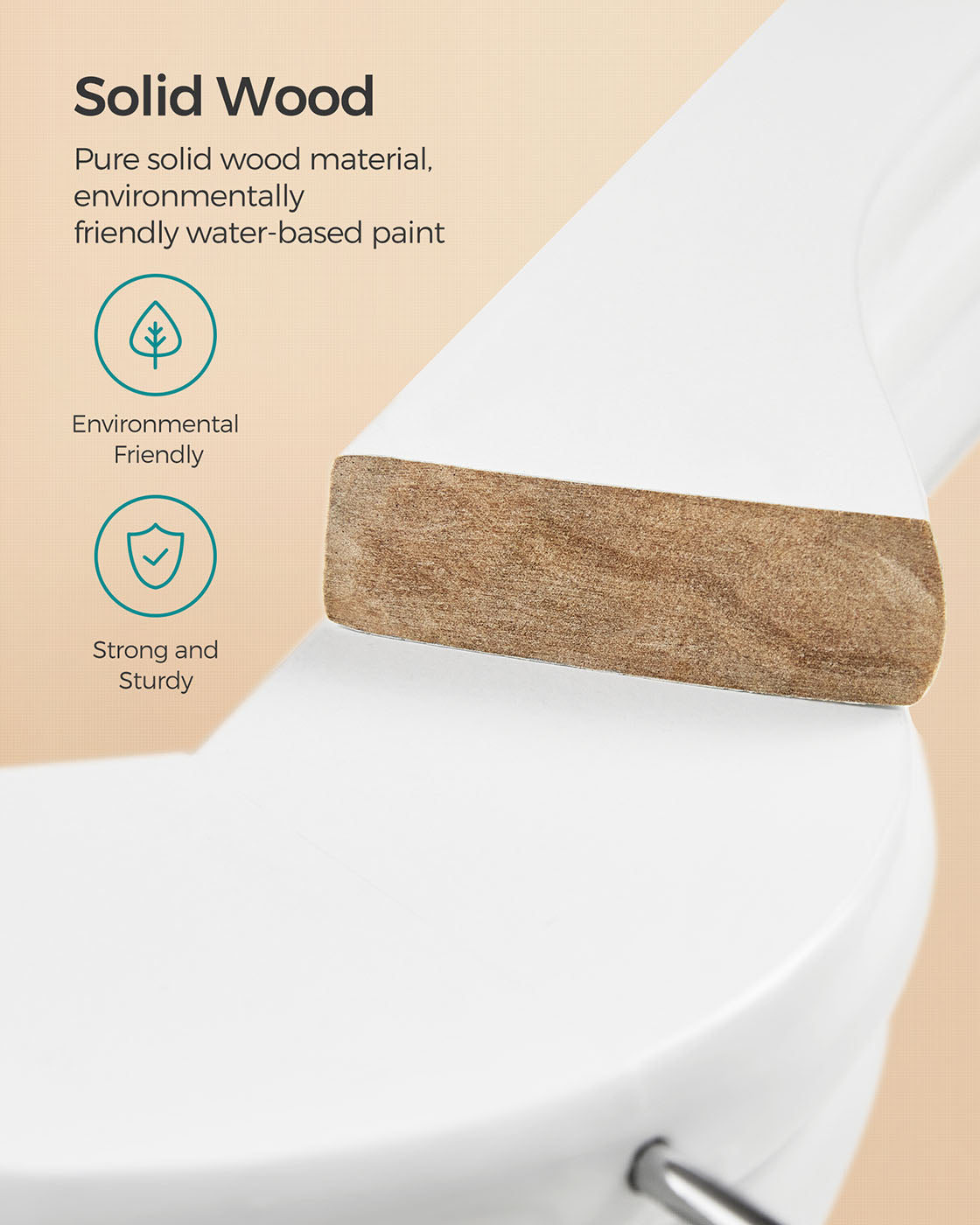 Wooden Hangers – Wood – White – Pack of 50 with Anti-Slip Sleeve and Metal Hook
