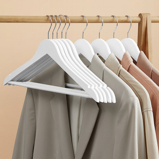 Wooden Clothes Hangers – Wood – White – Pack of 50 with Metal Hook and Anti-Slip Sleeve