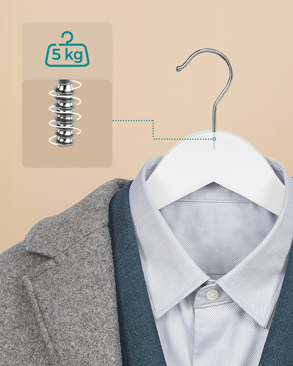 Wooden Clothes Hangers – Wood – White – Pack of 50 with Metal Hook and Anti-Slip Sleeve