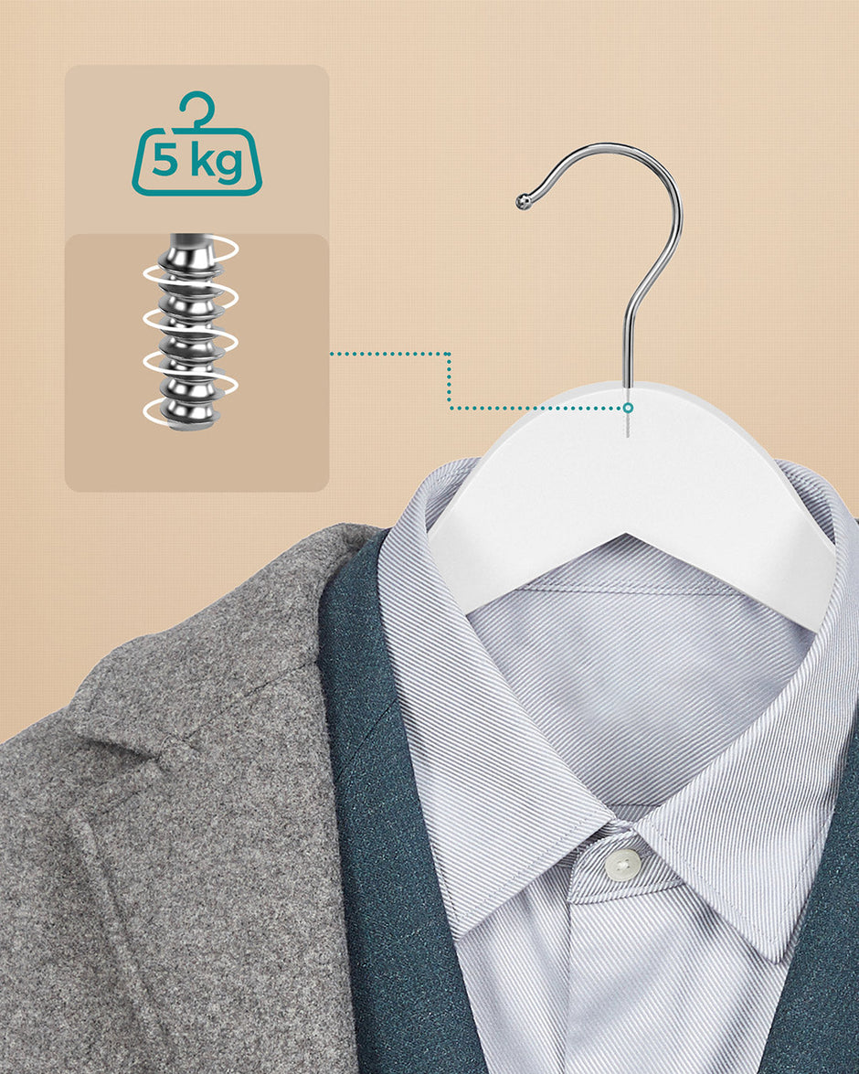 Wooden Clothes Hangers – Wood – White – Pack of 50 with Metal Hook and Anti-Slip Sleeve