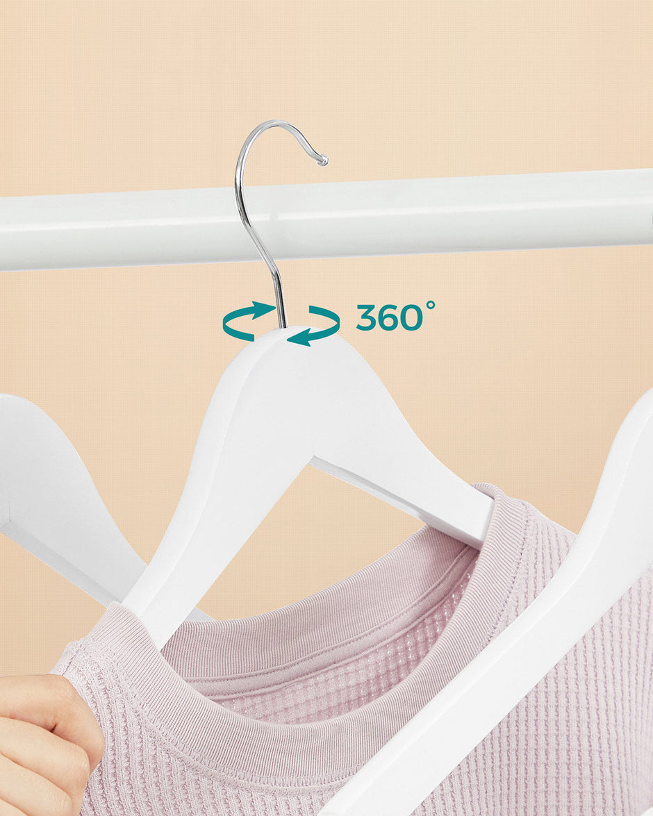 Wooden Clothes Hangers – Wood – White – Pack of 50 with Metal Hook and Anti-Slip Sleeve