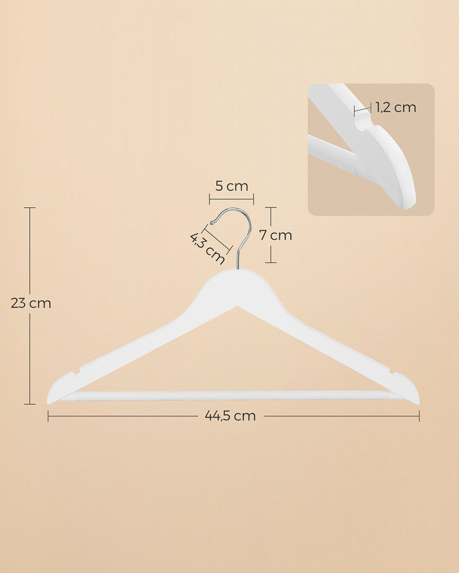 Wooden Clothes Hangers – Wood – White – Pack of 50 with Metal Hook and Anti-Slip Sleeve