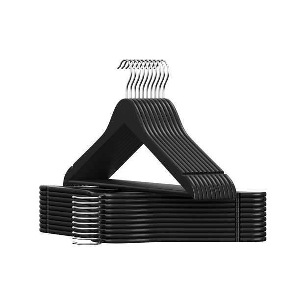 Wooden Hangers – Solid Birch – Ink Black – Pack of 20 with 360° Swivel Hooks and Pants Bar