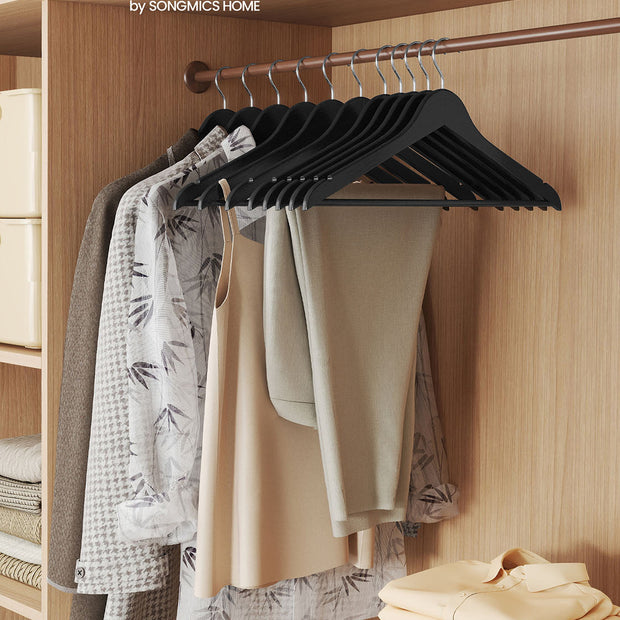 Wooden Hangers – Solid Birch – Ink Black – Pack of 20 with 360° Swivel Hooks and Pants Bar