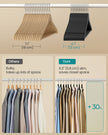 Wooden Hangers – Solid Birch – Ink Black – Pack of 20 with 360° Swivel Hooks and Pants Bar