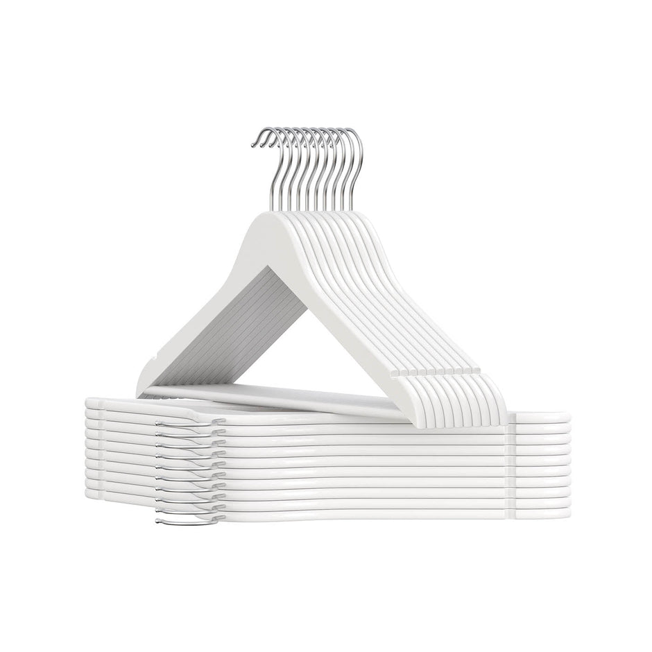 Wooden Hangers – Solid Birch Wood – Cloud White – Pack of 20 with 360° Swivel Hooks
