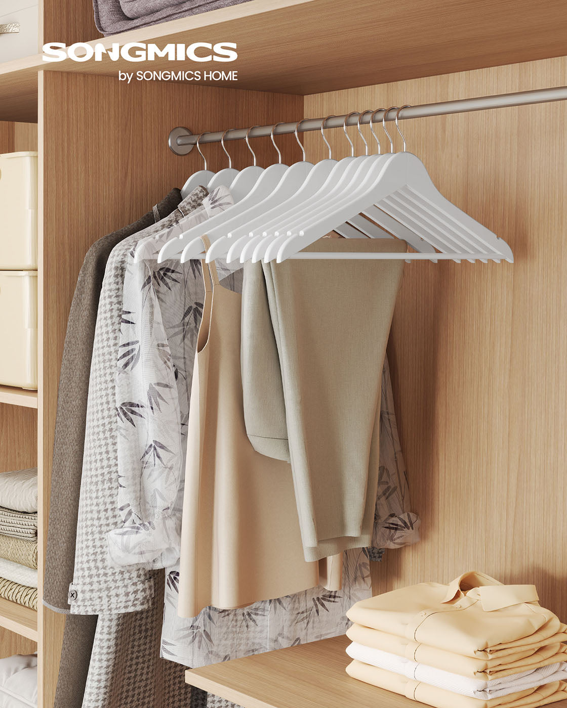Wooden Hangers – Solid Birch Wood – Cloud White – Pack of 20 with 360° Swivel Hooks