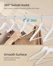 Wooden Hangers – Solid Birch Wood – Cloud White – Pack of 20 with 360° Swivel Hooks