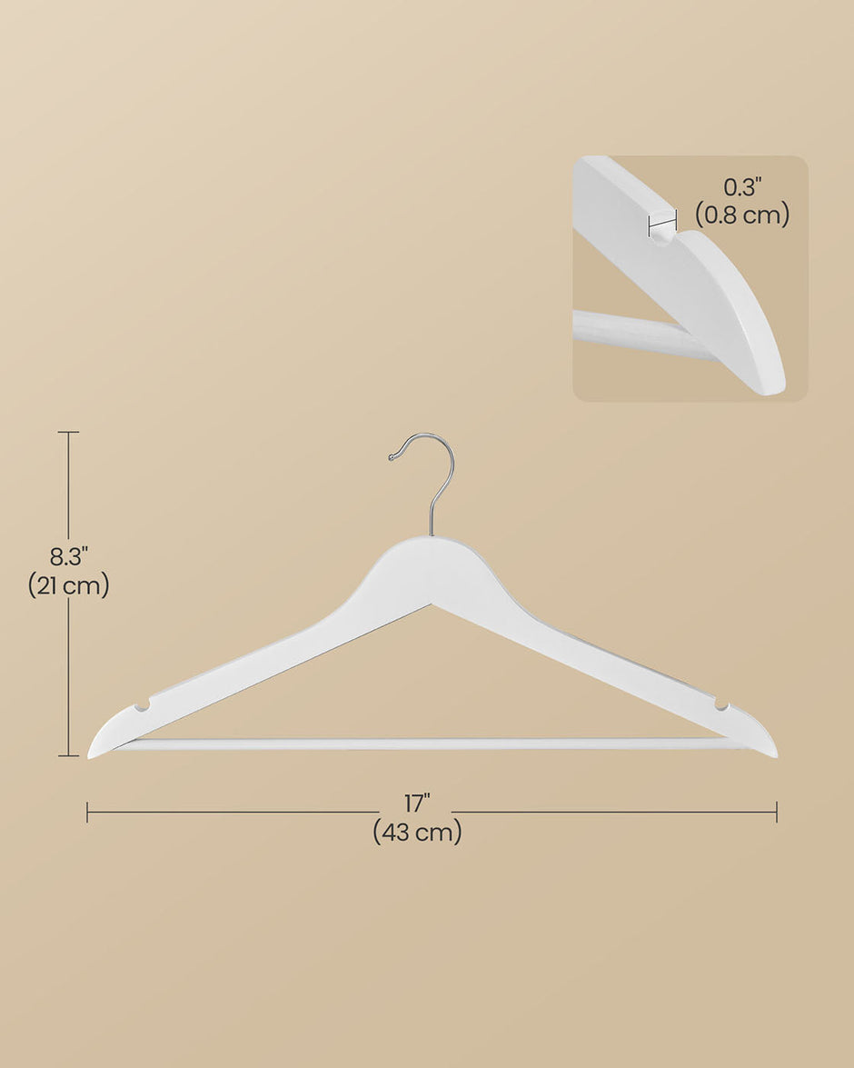 Wooden Hangers – Solid Birch Wood – Cloud White – Pack of 20 with 360° Swivel Hooks