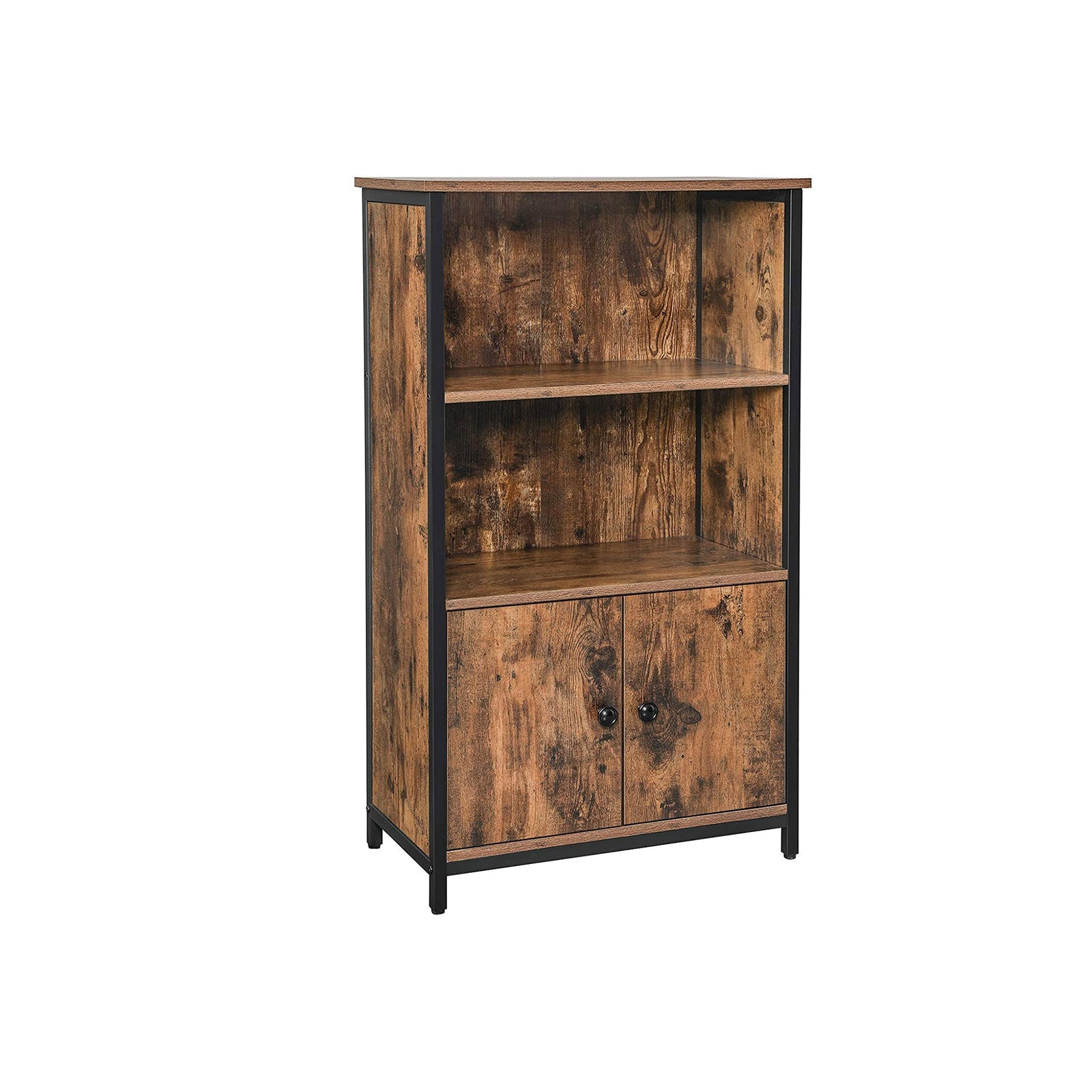 Cabinet – Wood – Rustic Brown and Black – Multifunctional with Open and Closed Compartments