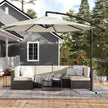 Cantilever Garden Parasol – Fabric – Grey – 3 m with Crank and Base, UPF 50+ Sunshade
