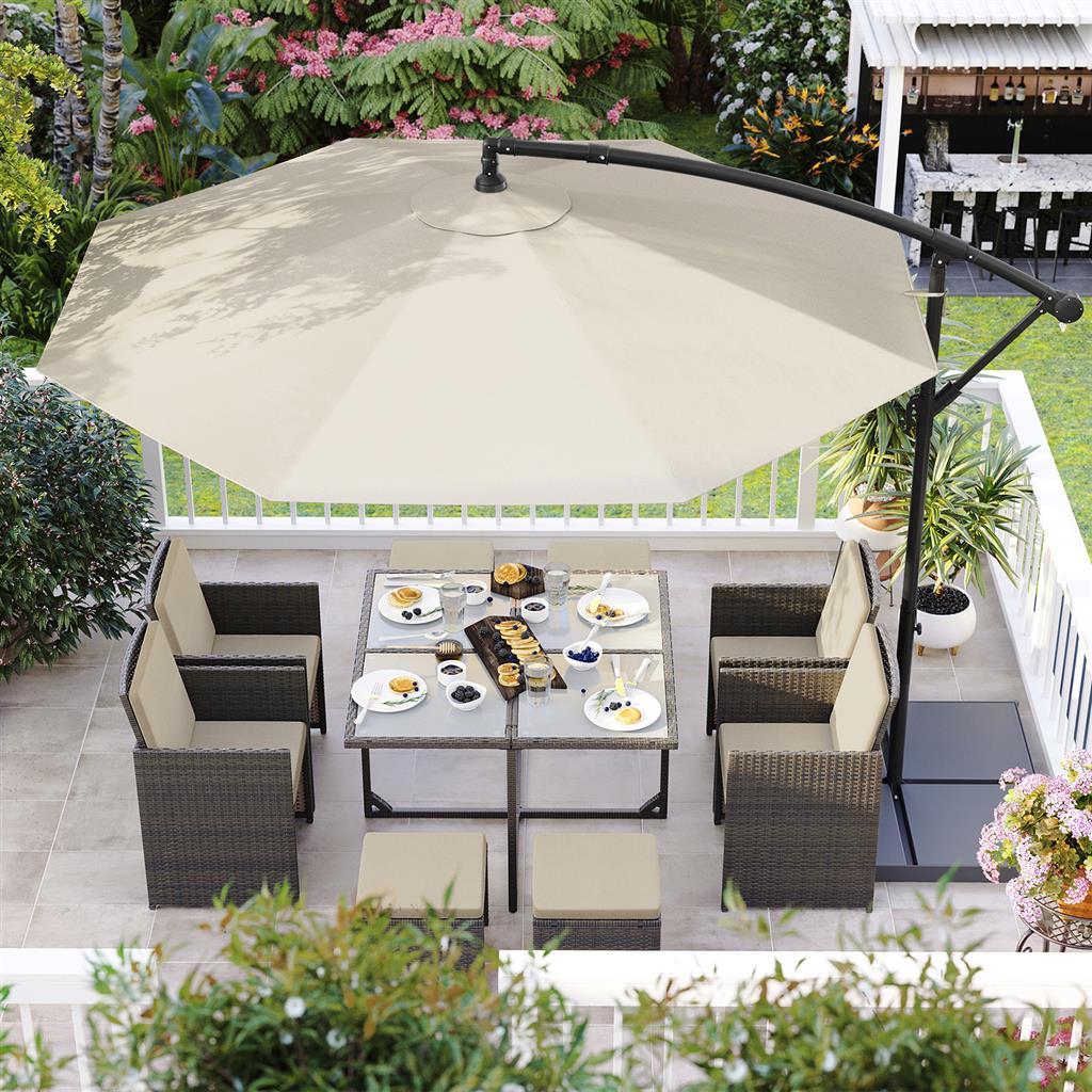 Cantilever Garden Parasol – Fabric – Grey – 3 m with Crank and Base, UPF 50+ Sunshade