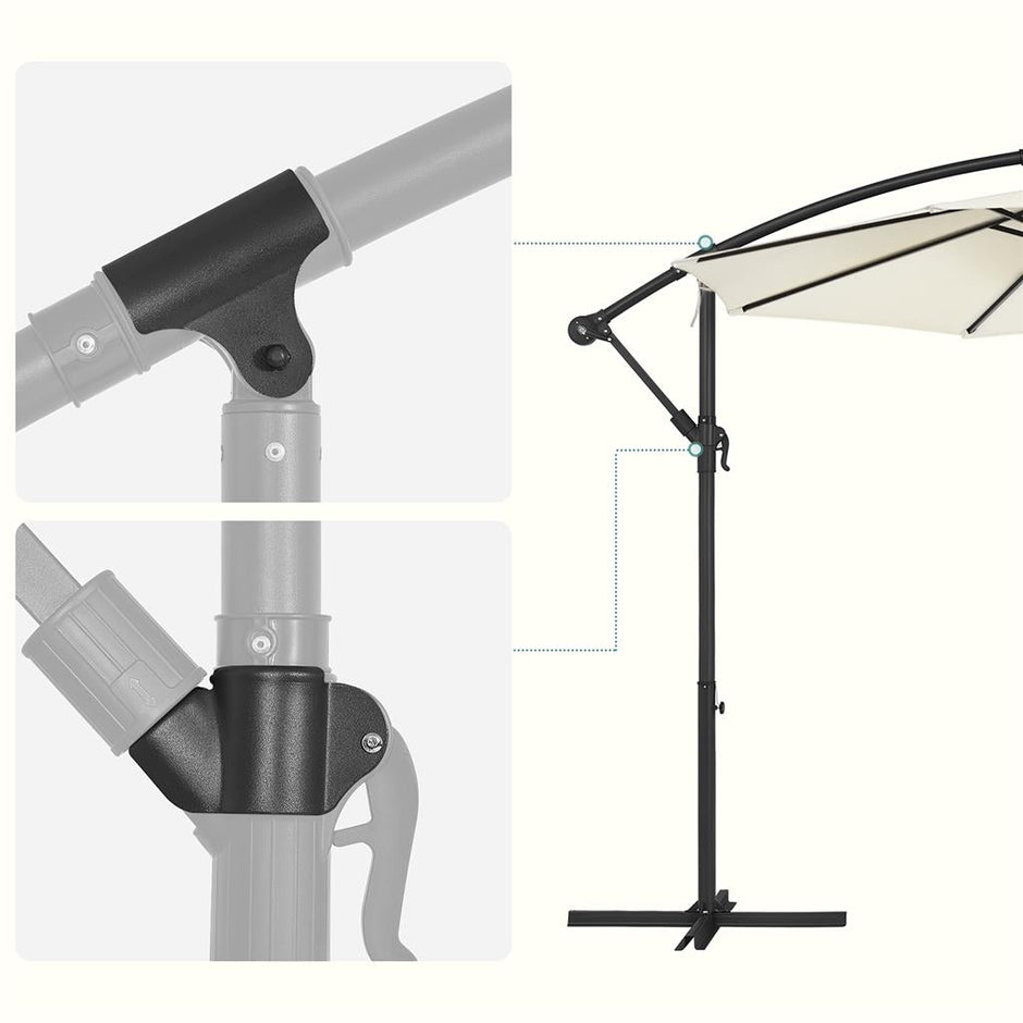 Cantilever Garden Parasol – Fabric – Grey – 3 m with Crank and Base, UPF 50+ Sunshade