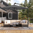 Cantilever Garden Parasol – Fabric – Red – Solar-Powered LED Lights, UPF 50+ Protection