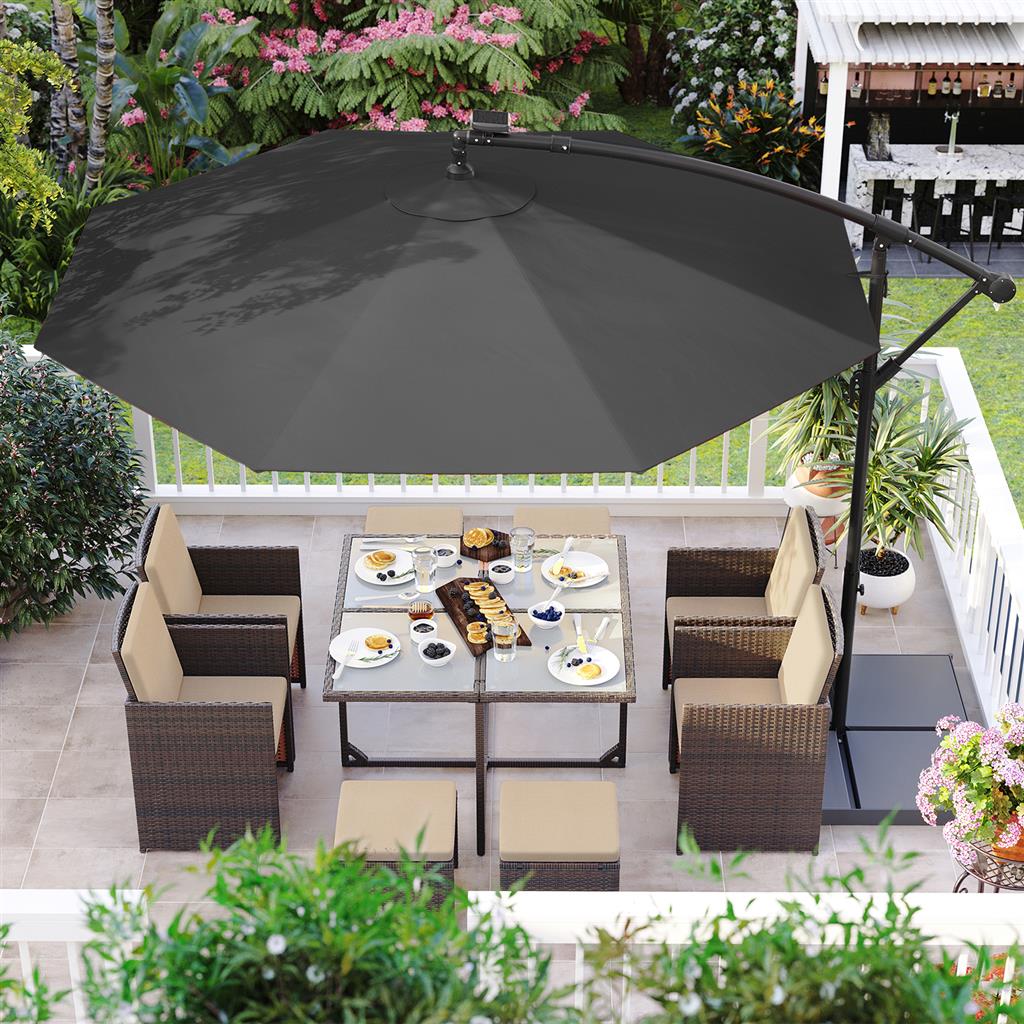 Cantilever Garden Parasol – Fabric – Red – Solar-Powered LED Lights, UPF 50+ Protection