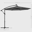 Cantilever Garden Parasol – Fabric – Red – Solar-Powered LED Lights, UPF 50+ Protection
